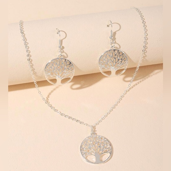Silver Tree of Life Necklace and Earrings Set - Picture 4 of 4